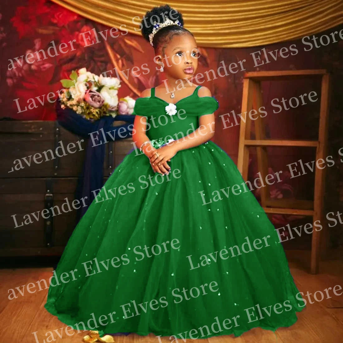 Princess Royal Blue flower girl dress by 1170uf-he featuring custom tulle and floral embellishments for pageant wear.
