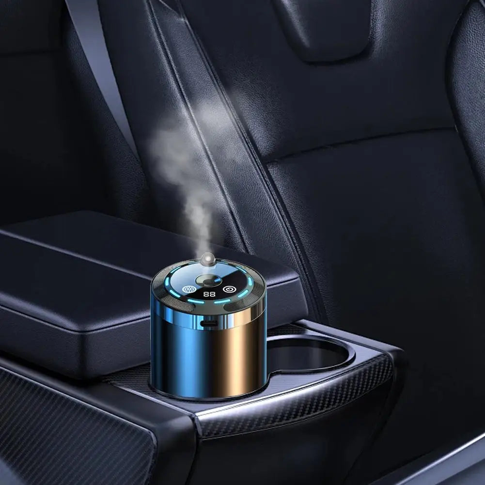 Car diffuser humidifier with five modes, aromatherapy diffuser, compact air freshener for car, home, or office use.