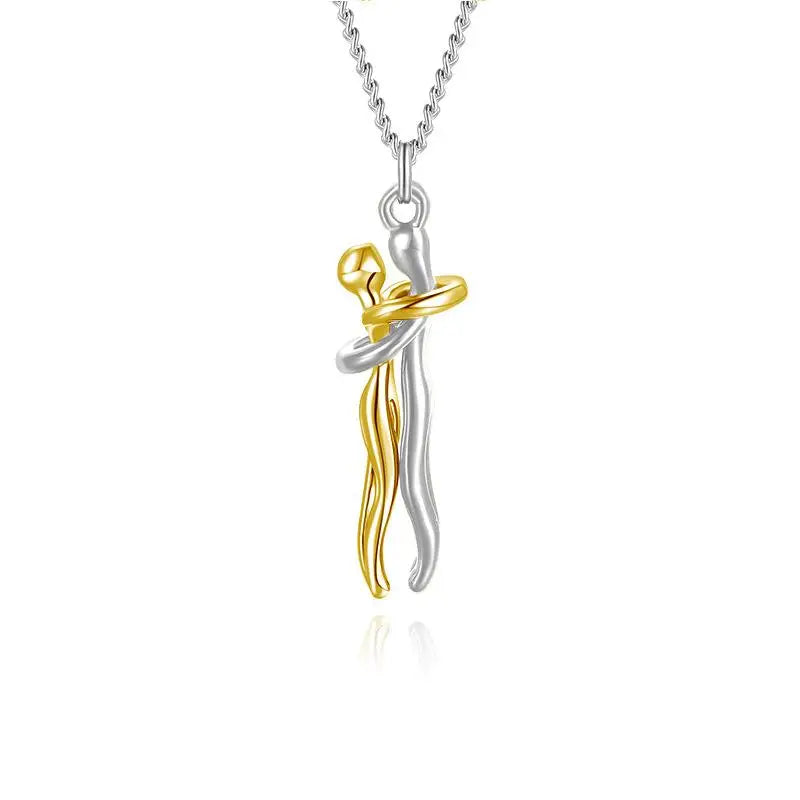 Fashion hugging necklace jewelry choker with hug pendant, men and women’s chain, romantic gift for lovers and couples.