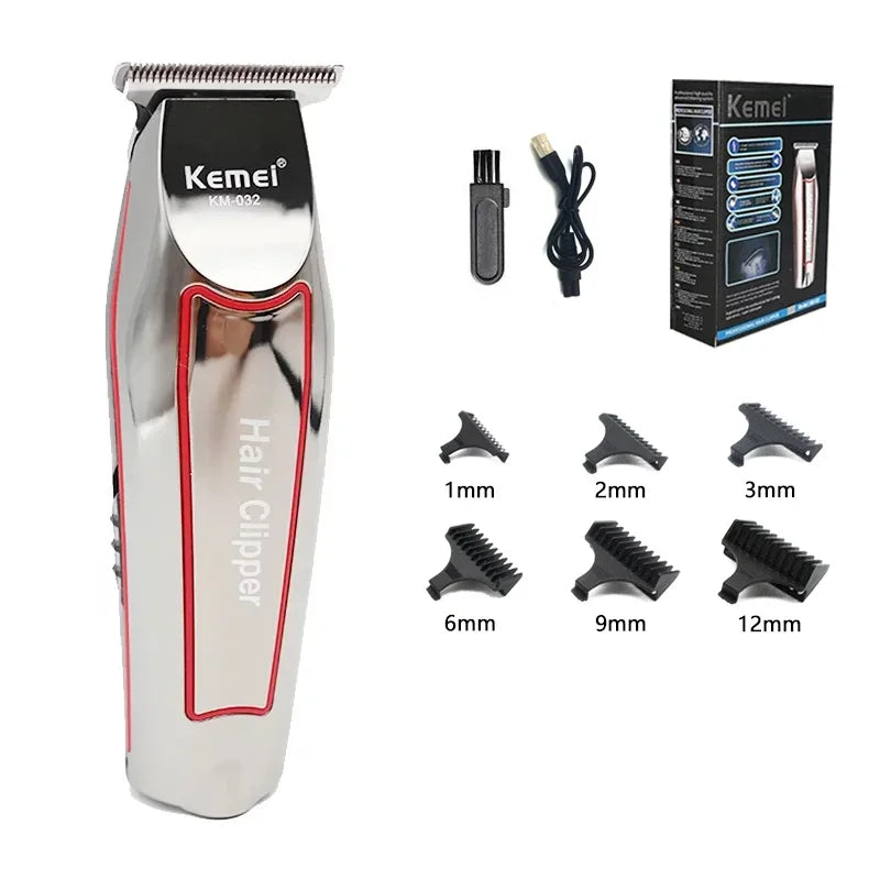 Showlu Smart KM-032 electric beard trimmer kit with silver hair clipper, featuring adjustable blades and ergonomic design.