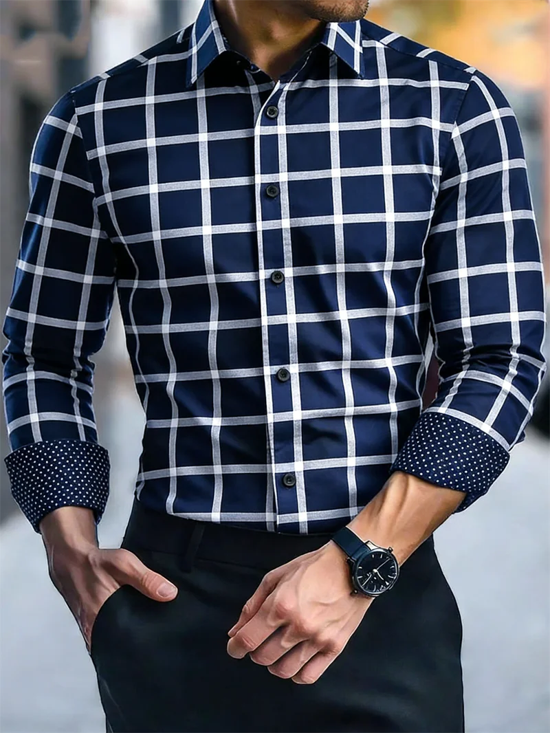 Yellow checkered slim fit silk bamboo long sleeve shirt for men by Showlu Fashion Store, displayed on a hanger.