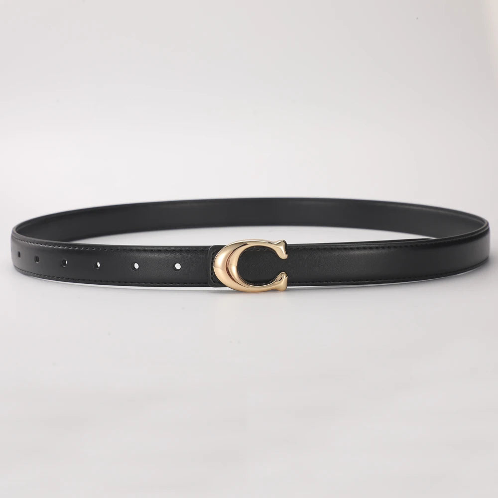 Women's fashion belt with a C-shaped buckle, smooth double-sided design, ideal for gifting and stylish wear.