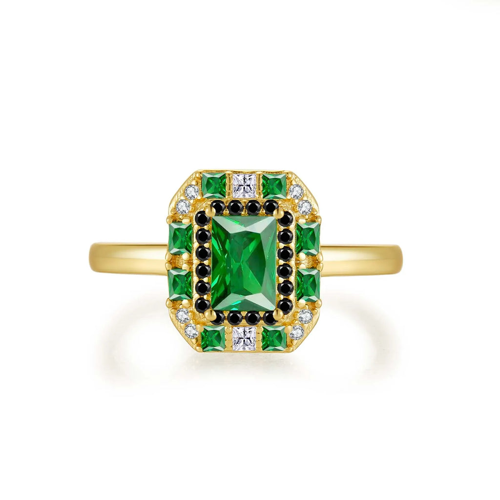Sterling silver square green zircon ring for women, showcasing a stylish fine jewelry design with a sparkling green gemstone.