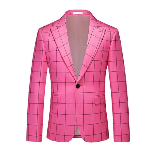 Men's SHOWLU FASHION STORE Qj Cinga plaid slim fit business suit jacket, single-breasted blazer with tailored design.