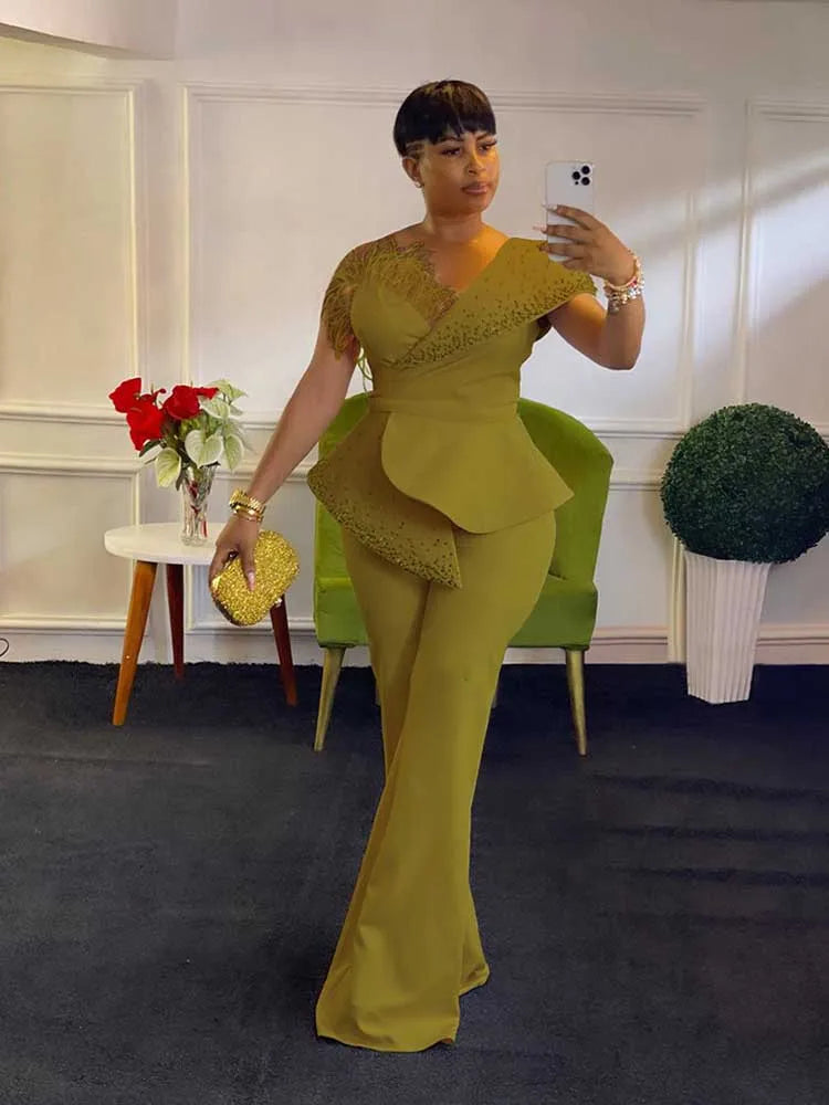 SHOWLU FASHION high waist strapless rivet jumpsuit with sexy tube top, featuring bold rivet details and a fitted, stylish design.