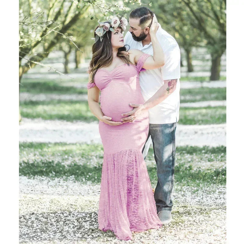 Sexy lace maternity dress by Showlu Fashion, mermaid maxi gown designed for pregnancy, elegant and form-fitting.