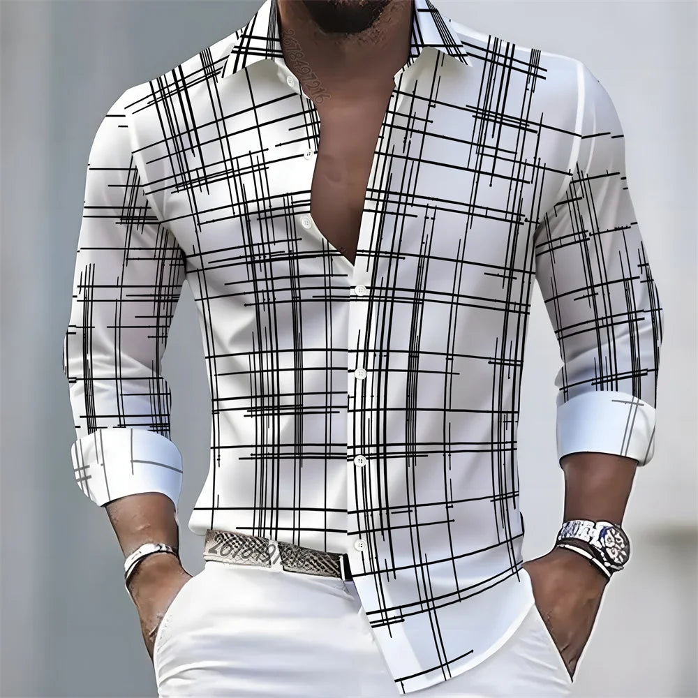 Men's long-sleeved striped shirt in 21 spring/autumn colors, casual European and American style, loose fit, comfortable top.