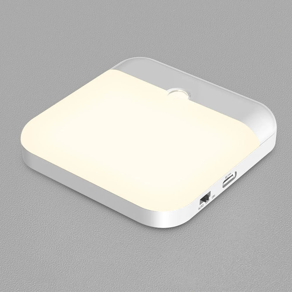 Rechargeable LED night light with motion sensor, USB charging, magnetic base by Showlu Smart General for hallway or bedroom lighting.