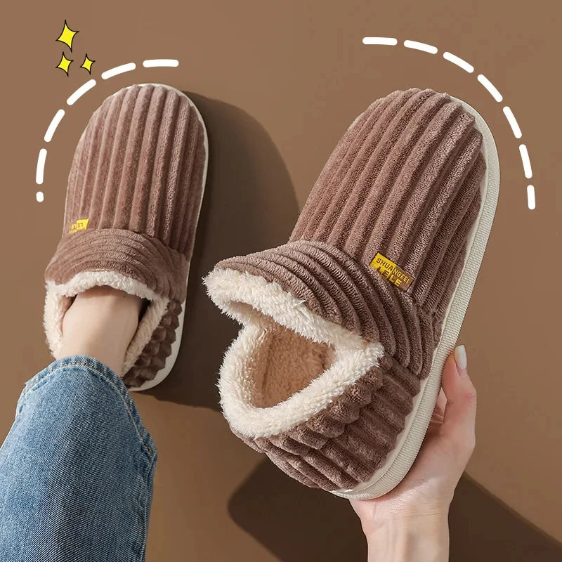 Showlu Fashion Store men's winter slippers with short plush cotton boots, soft furry interior, indoor house footwear, casual comfort