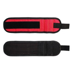 A magnetic tool wristband shown from both the red outer side and the black inner side.