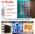 Dimmable USB LED vanity mirror lights by Pampsee, showing illuminated bulbs arranged around a mirror for makeup application.
