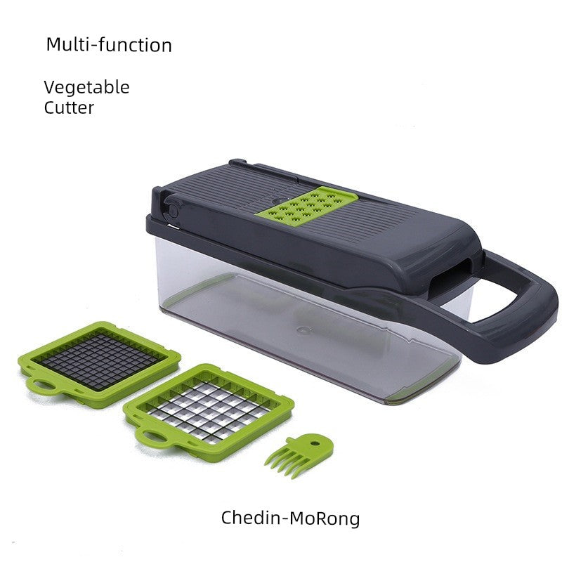 Showlu Multi-Functional Vegetable Cutter with dicing and slicing blades, compact kitchen tool for preparing vegetables efficiently.