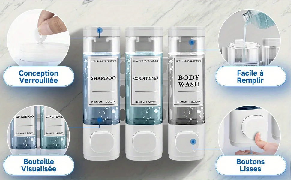 Wall mounted Showlu Smart General laundry detergent dispenser with clear reservoir and sleek design for easy use and organization.