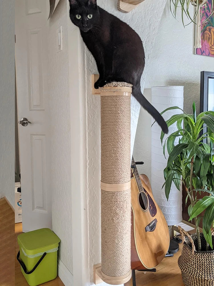 Showlu Wood Wall Mounted Cat Scratching Post with thick wooden perch for kittens, designed for wall mounting and scratching.