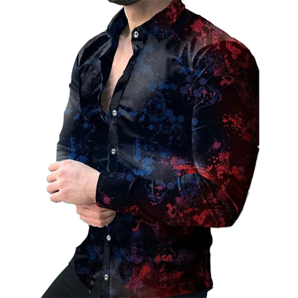 Men's casual long sleeve shirt with lapel and single-breasted design, stylish streetwear fashion from Showlu.