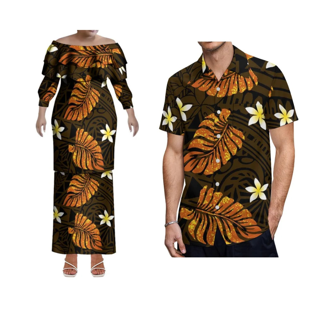 Customizable Polynesian Samoa Hawaii slim women’s fishtail dress with ruffle collar, soft summer evening garden party attire