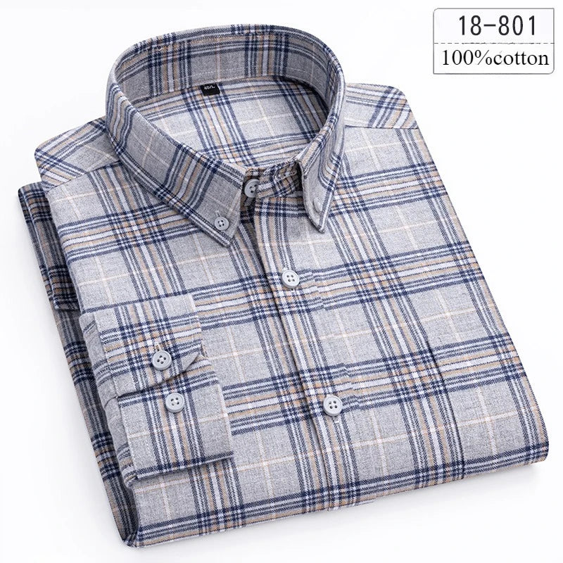 Luxury High-Quality 100% Cotton Houndstooth Full Shirts for Men Slim Fit Casual Shirt Long-Sleeve Plaid Soft Designer Clothes Ro