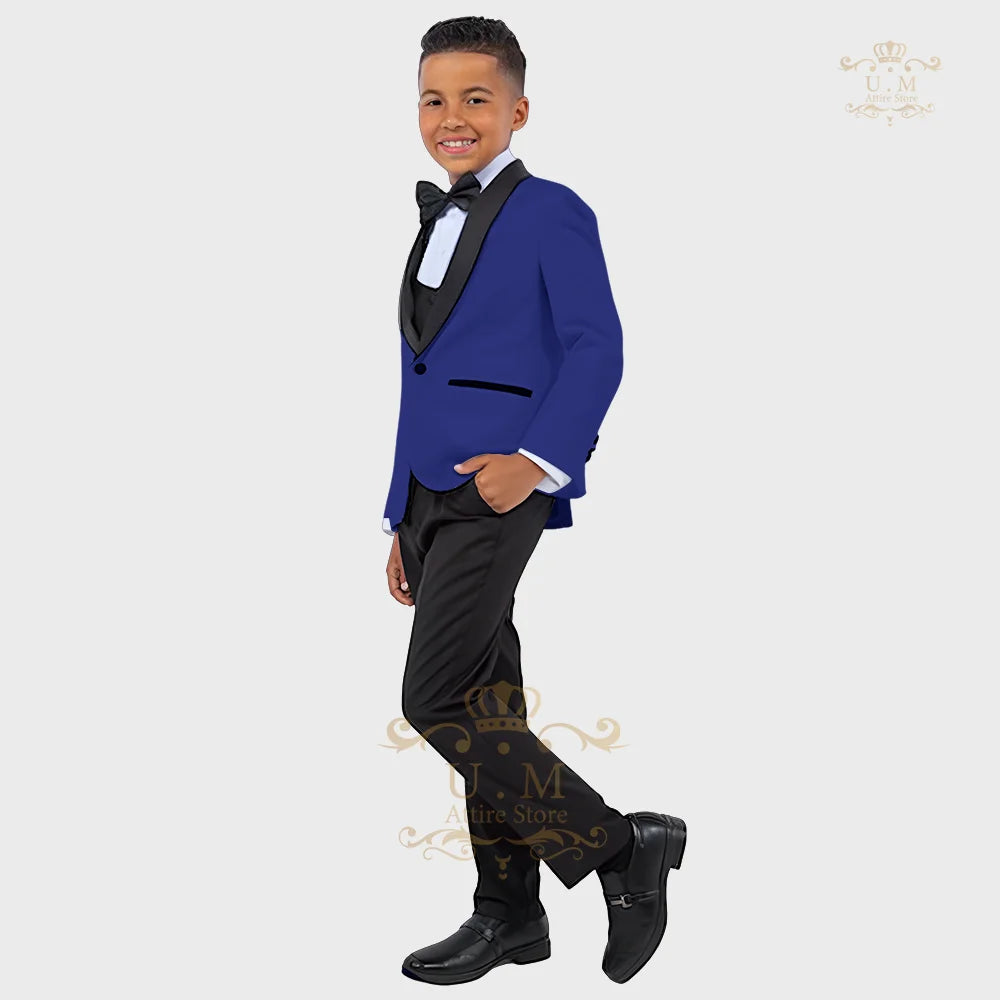Boy's white tuxedo suit with jacket, vest, and pants by SHOWLU FASHION STORE, formal 3-piece set for special occasions.