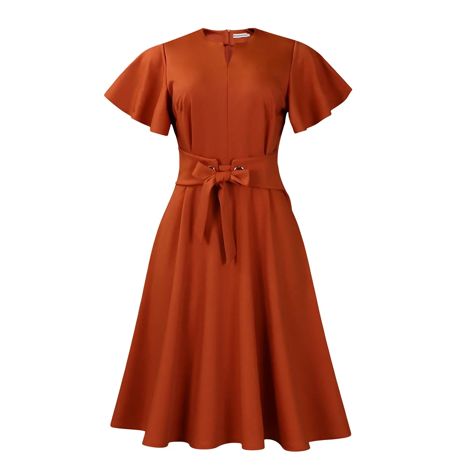Showlu Fashion ILUKiss women's V-neck tie waist midi dress, elegant summer fashion with flowy fabric and stylish design.