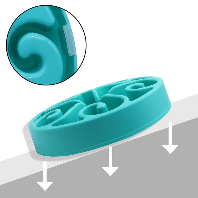 Showlu Fashion Store dog slow feeder bowl with non-slip base and anti-tipping design for controlled, fun pet food feeding.