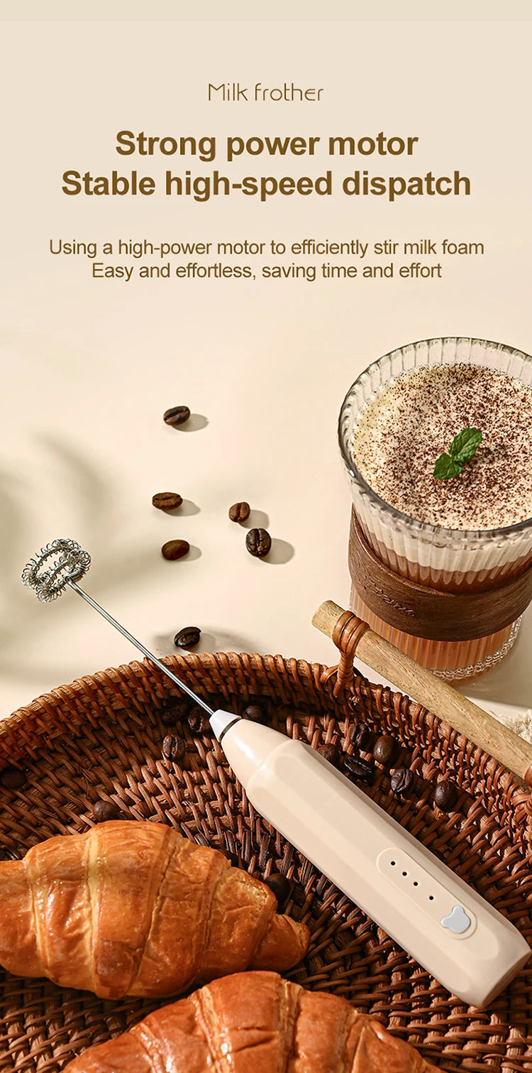 Showlu Smart General portable mini electric milk frother with 3-speed handheld rechargeable design for creamy foam.