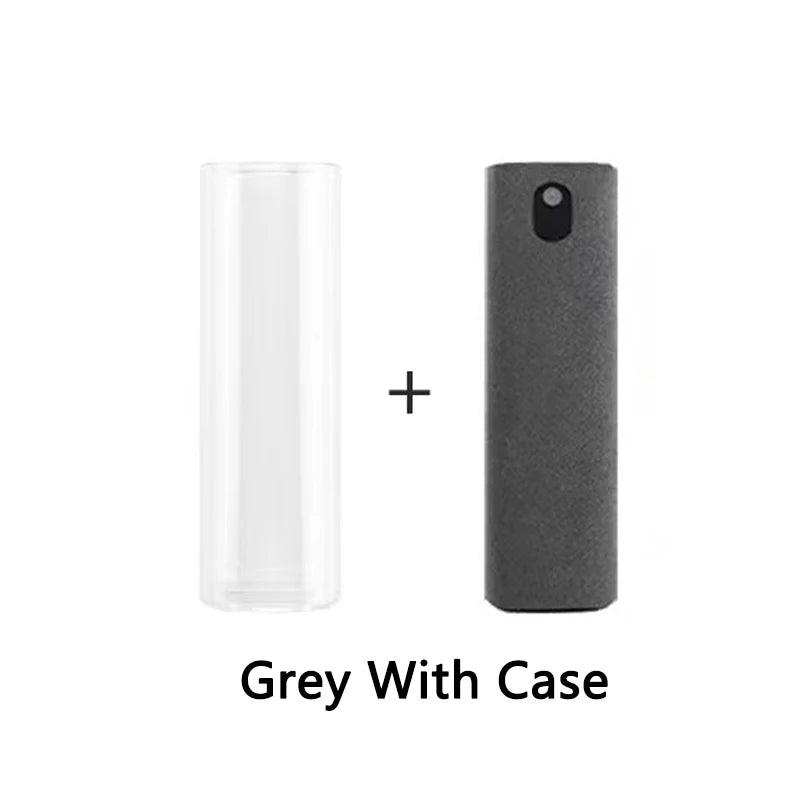 Showlu Fashion Store 2-in-1 mobile phone and computer screen cleaner spray with microfiber cloth for iPhone, iPad, and MacBook screens.
