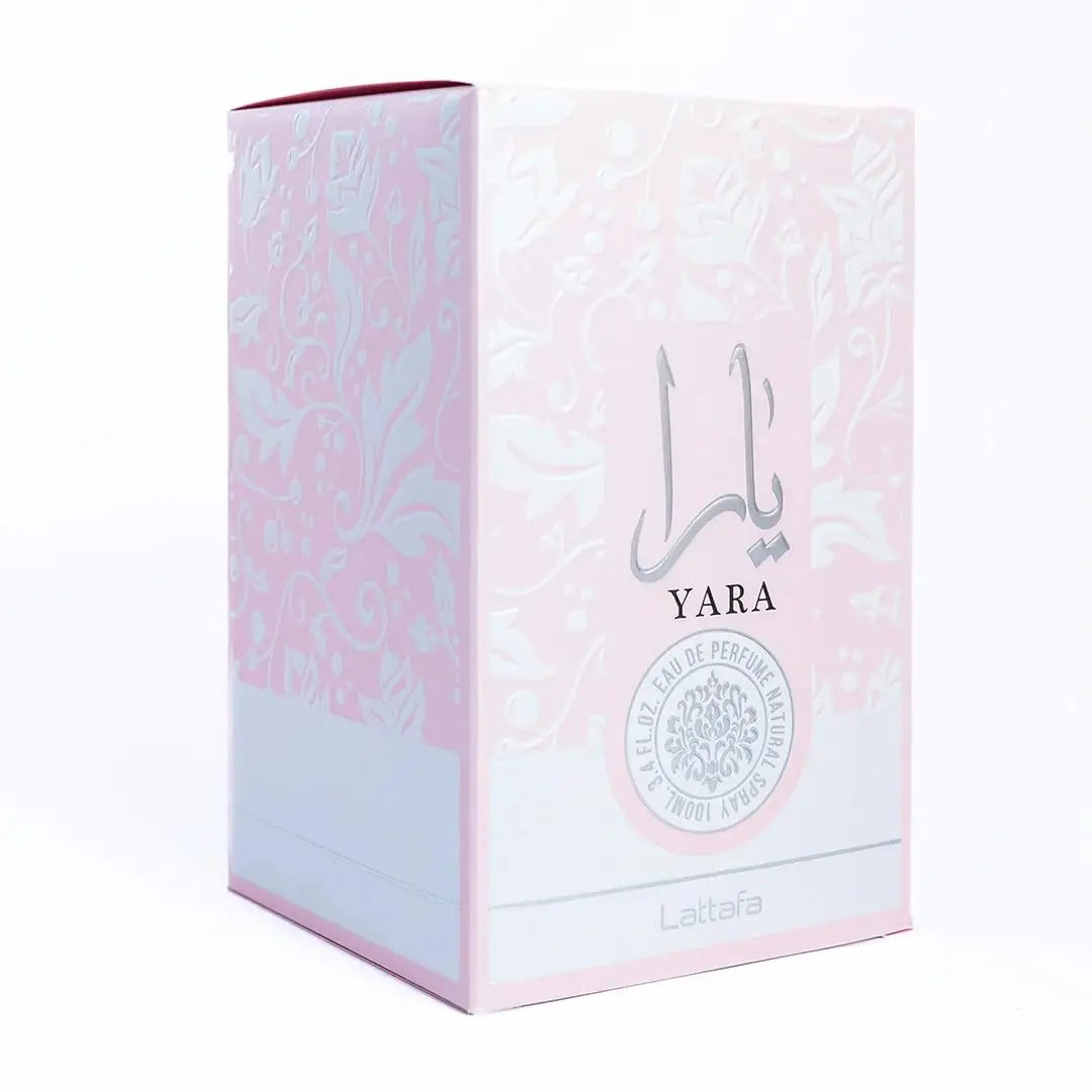 Lattafa Yara Eau de Parfum for Women, 100ml, featuring a floral scent with elegant perfume bottle and packaging.