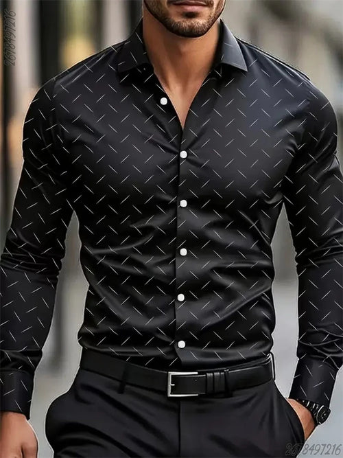 Men's long-sleeved shirt in 17 colors with geometric pattern, fashionably designed, non-iron, comfortable, suitable for business casual wear.