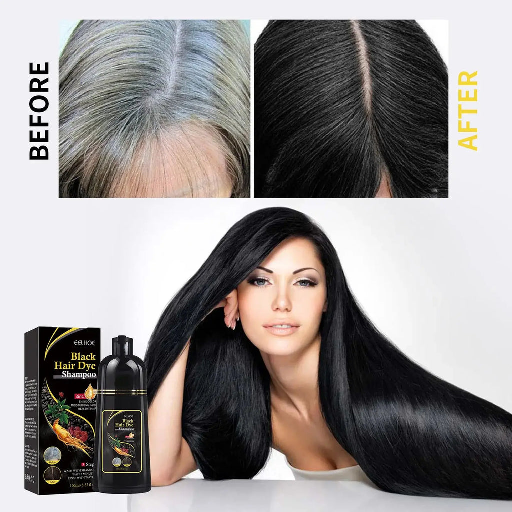 Eelhoe Black Hair Dye Shampoo by SHOWLU FASHION STORE, 100ml bottle with natural polygonum for gray hair coverage