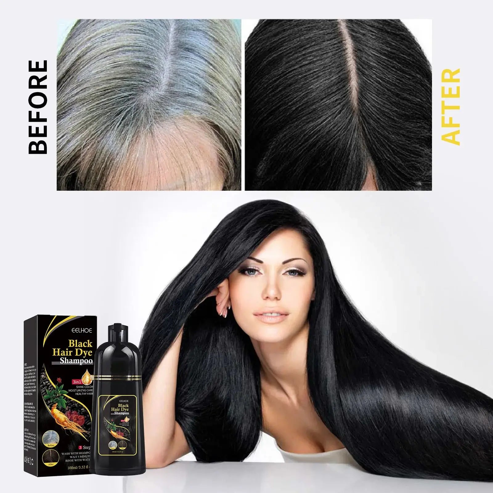 Eelhoe Black Hair Dye Shampoo by SHOWLU FASHION STORE, 100ml bottle with natural polygonum for gray hair coverage