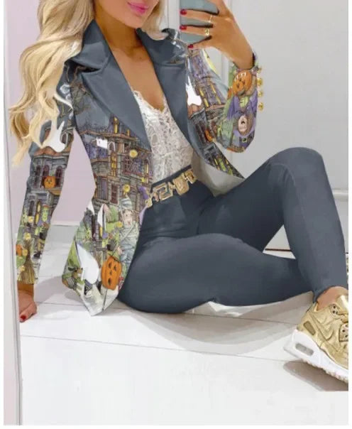 2025 Women's 2pcs Tracksuits Solid Long Sleeve Blazer Pants Suit Sets Office Lady Tracksuit Two Piece Set Fitness Outfits Woman SHOWLU FASHION STORE