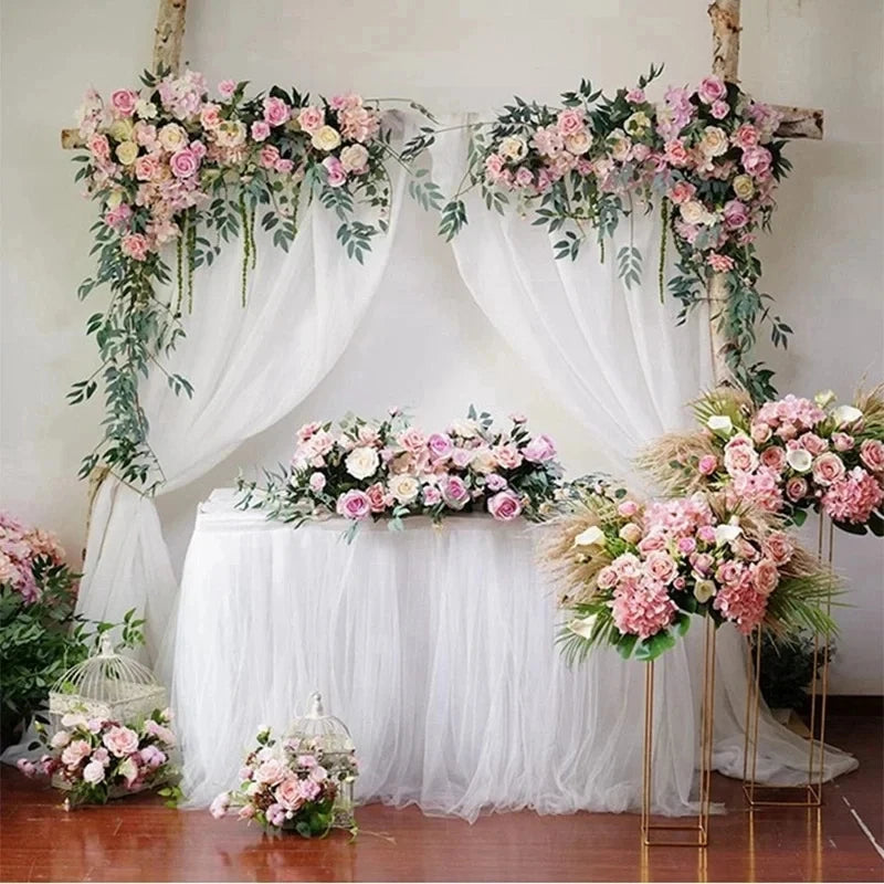 Wedding Organza Roll with sheer crystal tulle fabric, perfect for wedding arches, backdrops, and party decorations.