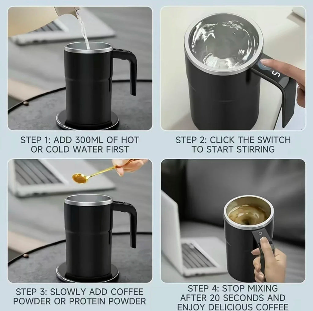380ML Electric Coffee Self Mixing Mug IP67 Waterproof Coffee Stirring Mug USB Charging Digital Display Automatic Magnetic Cup