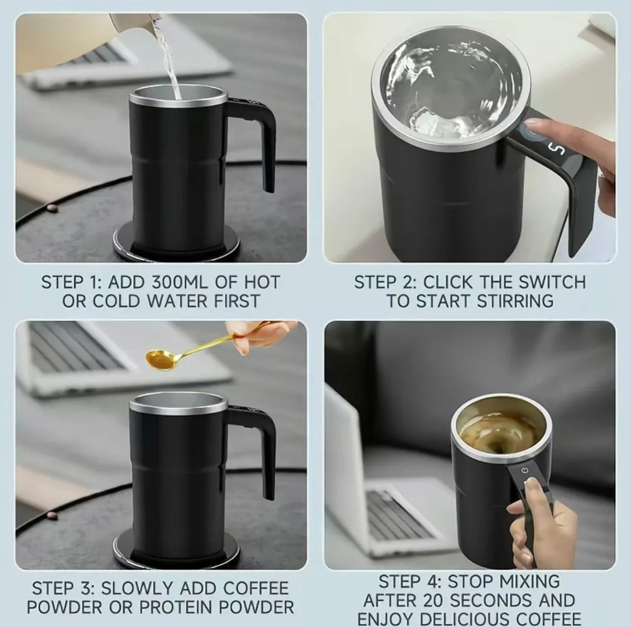 380ML Electric Coffee Self Mixing Mug IP67 Waterproof Coffee Stirring Mug USB Charging Digital Display Automatic Magnetic Cup