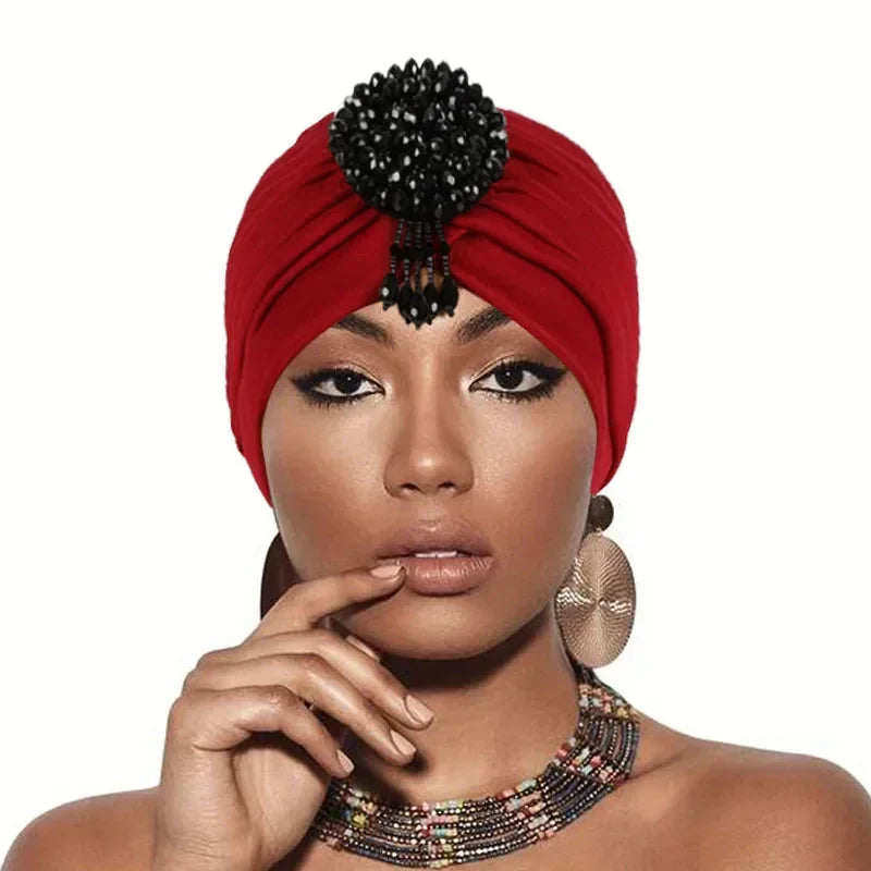 Showlu Fashion women's diamond pleated turban hijab chemo cap wrap, stylish head covering with intricate pleated design.