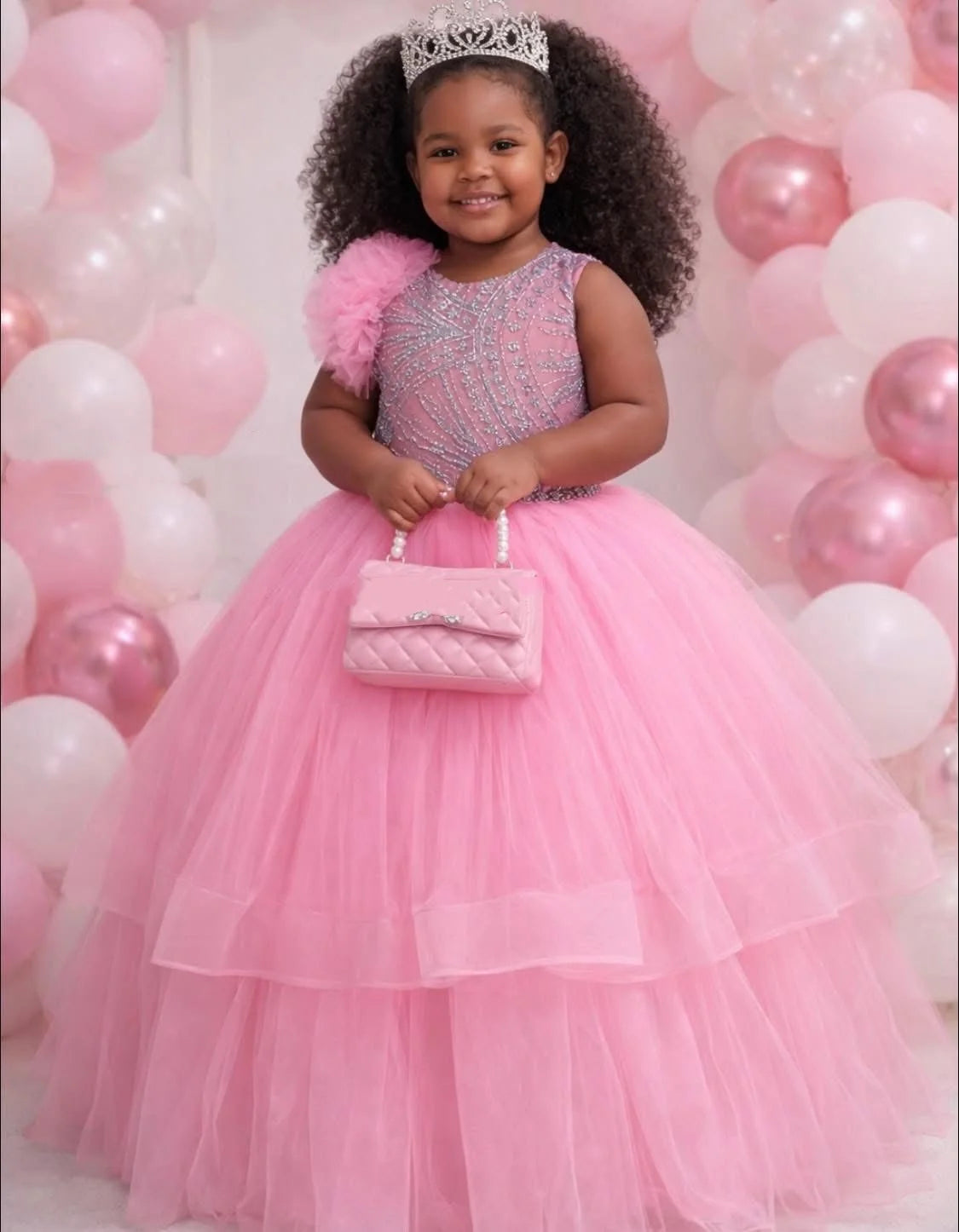 Pink Beading Flower Girl Dress For Wedding Princess Ruffles Girls Birthday Party Kids Pageant Ball Gowns Customized