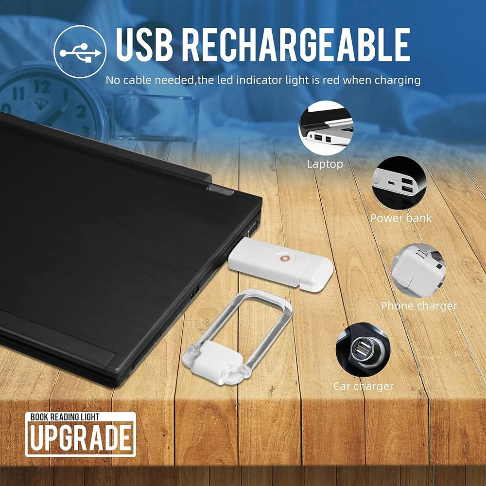 USB rechargeable amber book light by Showlu Smart General, showing the compact, portable design with amber LED illumination.