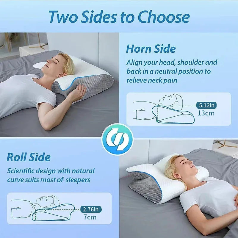 Tidesmit 2-in-1 ergonomic memory foam pillow for neck and back pain relief, with contoured design and soft fabric cover.