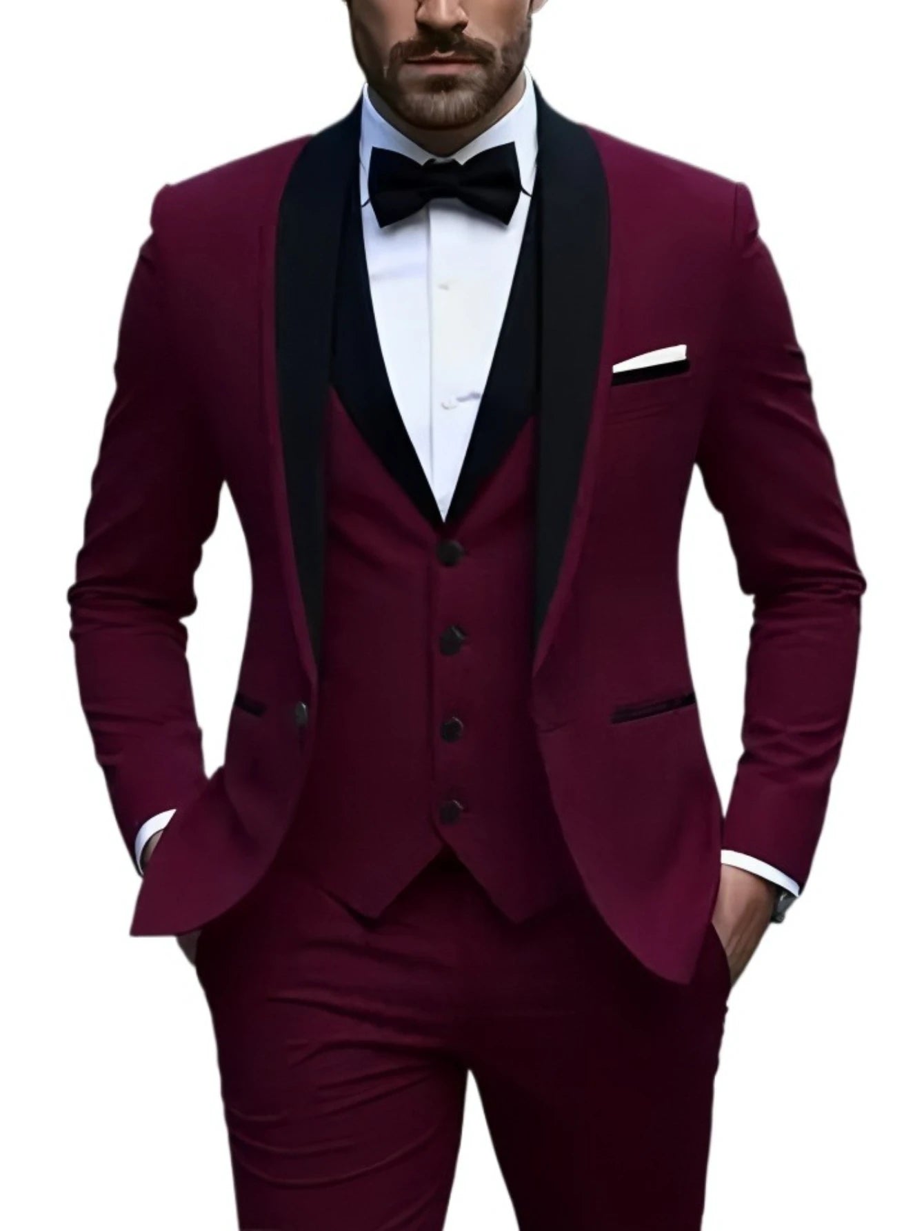 White Slit Mens Suits 3 Piece Black Shawl Lapel Casual Groom Tuxedos for Wedding Groomsmen Suits Men 2025 (Blazer+Vest+Pant)