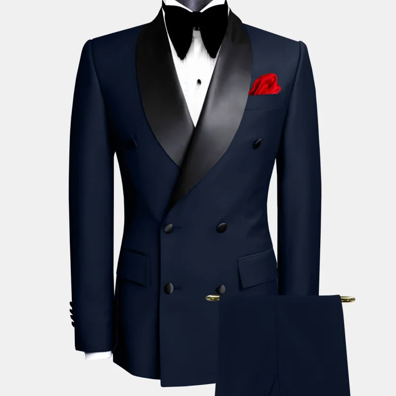 Black men's double-breasted suit by Lifetime Not Regret, stylish smart casual two-piece suit with tailored fit and classic design.
