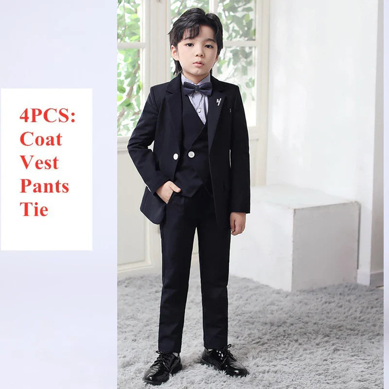 Kids boys plaid formal suit by SHOWLU FASHION STORE, featuring a three-piece tuxedo perfect for weddings and special occasions.