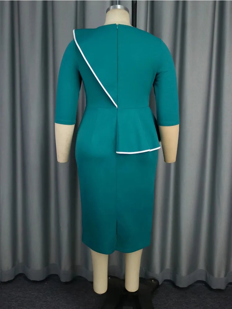 Elegant women's business casual long sleeve fitted dress with 3D floral color block design and pencil skirt style by Showlu Fashion