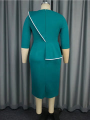 Business Casual Women Long Sleeve Fitted Dress with 3D Floral Color Block Design Elegant Office Wear Pencil Skirt Style