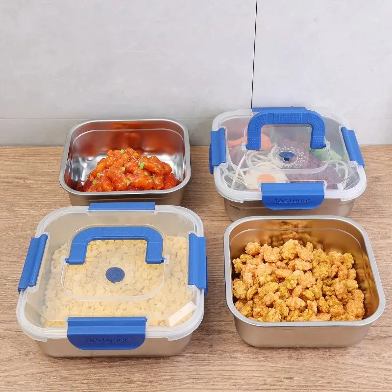 Stainless steel fresh-keeping lunch box with sealed lid, portable for camping, storing noodles, fruits, and food at home or on the go