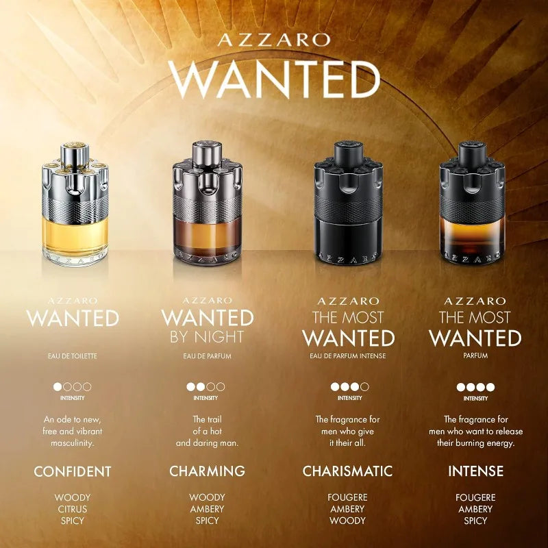 Long-lasting Azzaro The Most Wanted Parfum Intense men's cologne in a 100ml bottle, featuring sleek packaging and sophisticated design