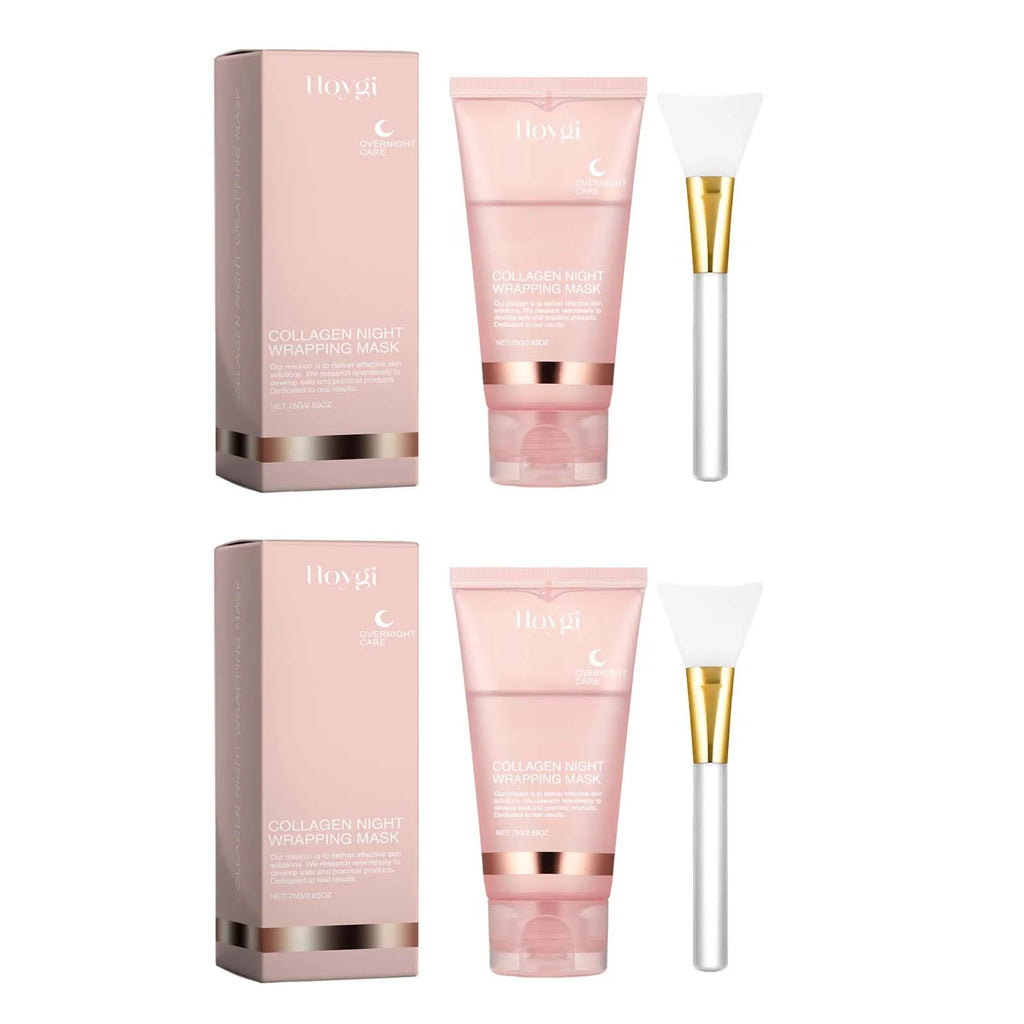 Hoygi Collagen Night Wrapping Peel-Off Mask from SHOWLU FASHION STORE, showing the firming and moisturizing gel in a clear jar with a spatula.