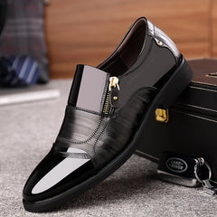 2025Men's Leather Shoes Sharp Pointed Outdoor Anti Slip Flat Fashion Business Zipper Footwear Casual Comfort Male Shoes