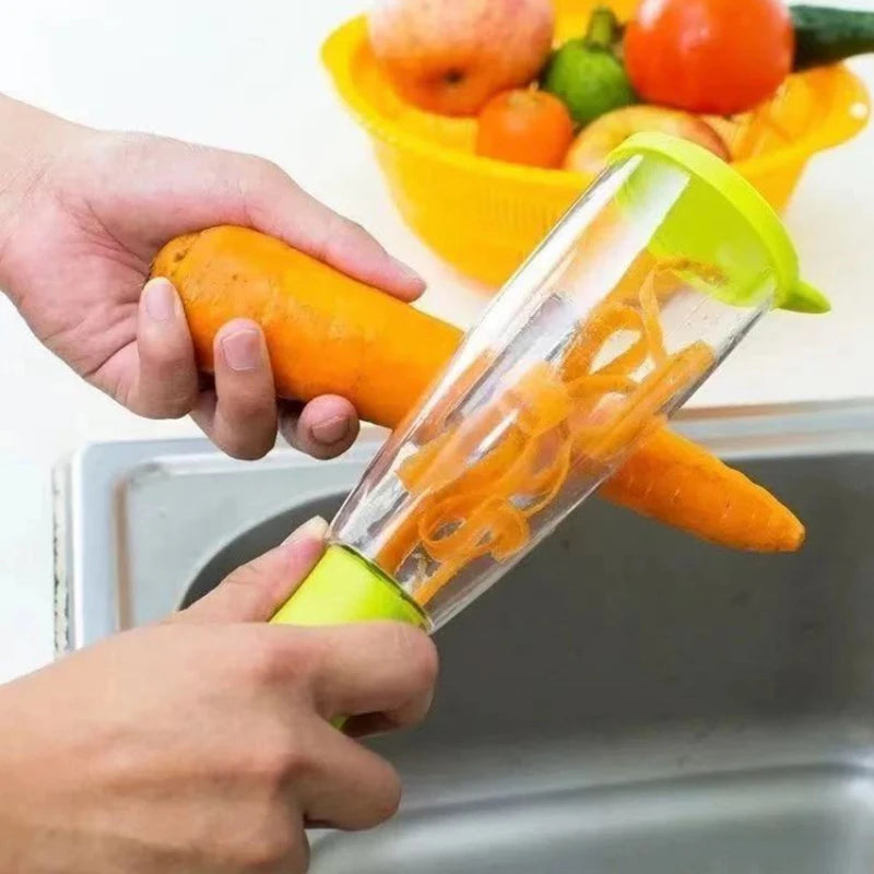 Showlu Fashion Store multifunctional peeling knife with storage tube, ideal for peeling apples and household kitchen tasks.