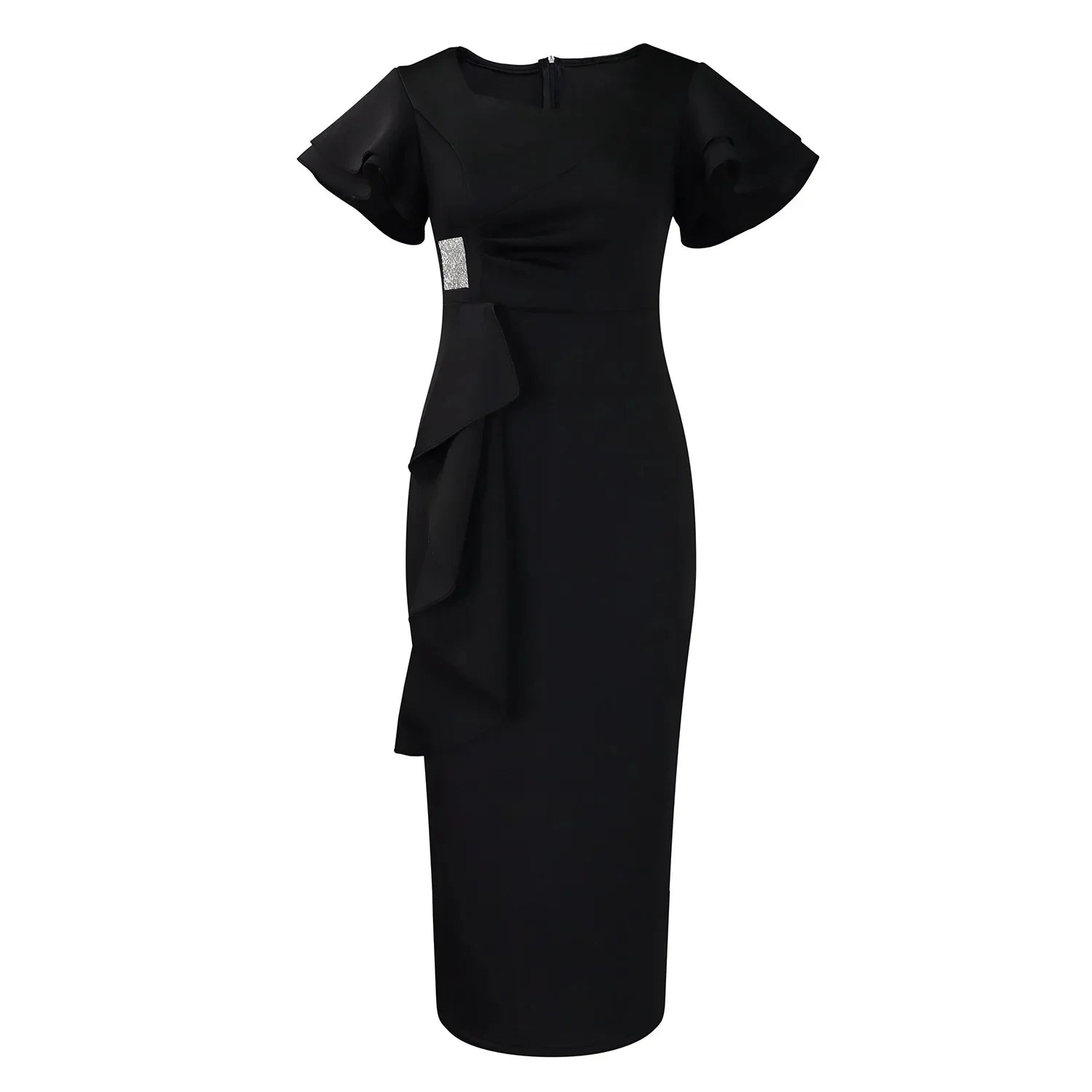 Elegant African style wrap dress by Showlu Fashion with pure color, lace trim, and fashionable transoceanic design, shown in a stylish pose.