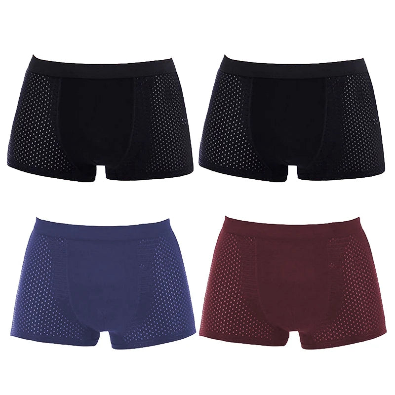 Men's bamboo boxer briefs by Goodeal, featuring breathable mesh pouch, in a 4-pack, shown in black and gray colors.